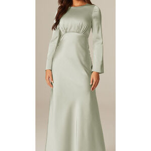 AW BRIDAL 6 S sage green satin Ginevra bridesmaid formal maxi dress NEW 0B10
